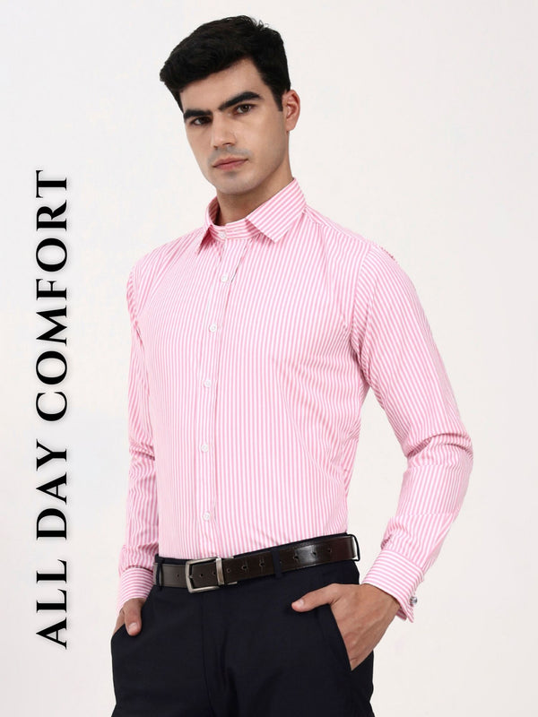 Men’s Tailored Pink Striped Cotton Shirt | Elegant French Cuff Formal Wear
