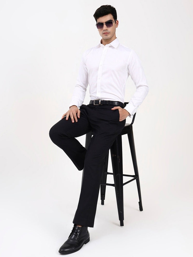 Men’s Tailored Solid Cotton-Satin Shirt | Formal Office & Event Wear with French Cuffs
