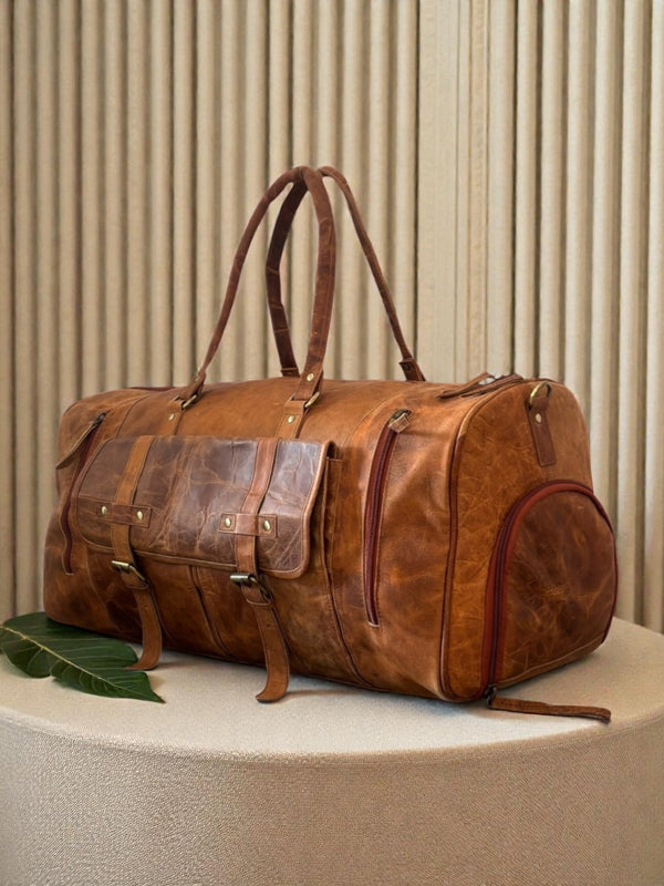 Large Carry On Leather Duffel Bag, Weekender & Overnight Travel Bag for Men & Women