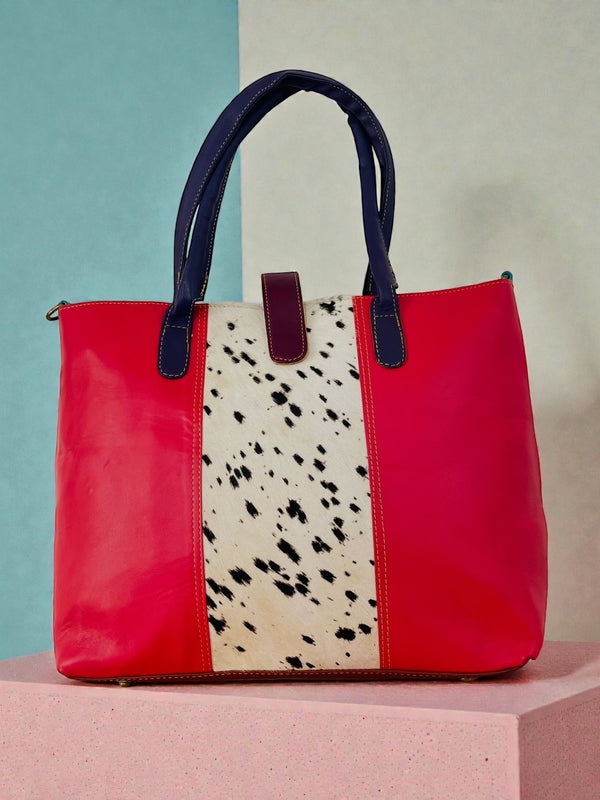 Colorful Leather Tote Bag: Hair-On Detail