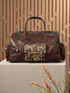 Ya Qalbi Extra Large Genuine Leather Duffle Bag - Hand-Tooled Travel Weekender with Trolley Strap