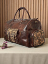 Ya Qalbi Extra Large Genuine Leather Duffle Bag - Hand-Tooled Travel Weekender with Trolley Strap