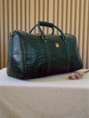Ya Qalbi Blue Crocodile Texture Full Grain Leather Weekender Bag – The Ultimate Travel Duffle for Men & Women