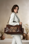 Ya Qalbi Extra Large Genuine Leather Duffle Bag - Hand-Tooled Travel Weekender with Trolley Strap