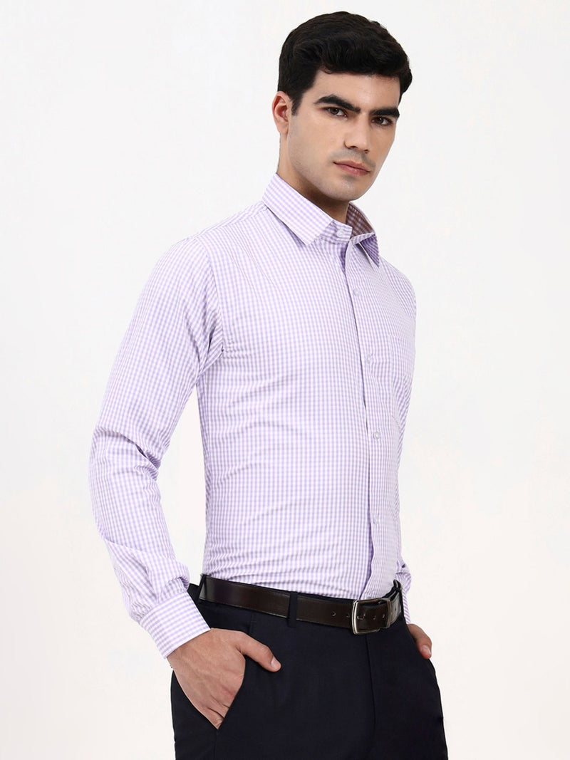 Premium Men’s Purple Gingham Check Shirt | Tailored Fit Cotton Workwear