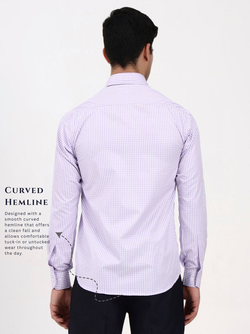 Purple Gingham Check Cotton Shirt for Men | Tailored Fit Smart Casual Wear