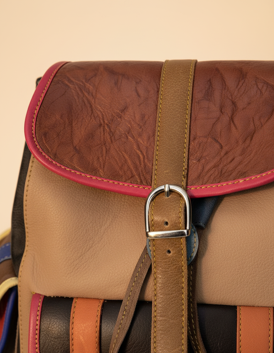 One-of-one tooled flap striped leather backpack by Ya Qalbi