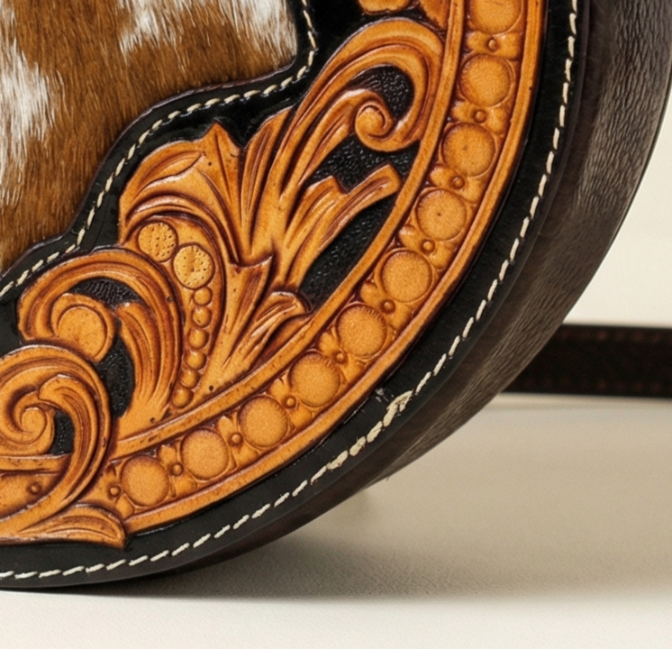 Premium leather canteen crossbody side view by Ya Qalbi