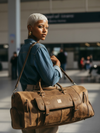 XL leather weekender trolley strap detail by Ya Qalbi