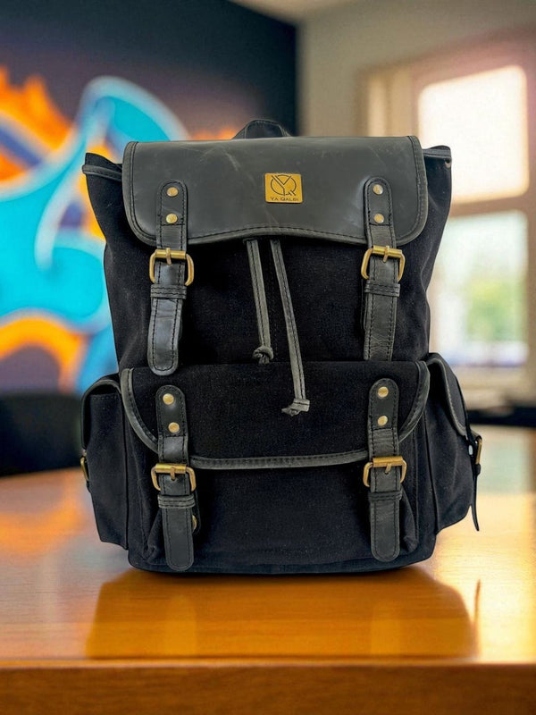 Ya Qalbi Full Grain Leather Backpack | Stylish Black Laptop Backpack for Women & Men
