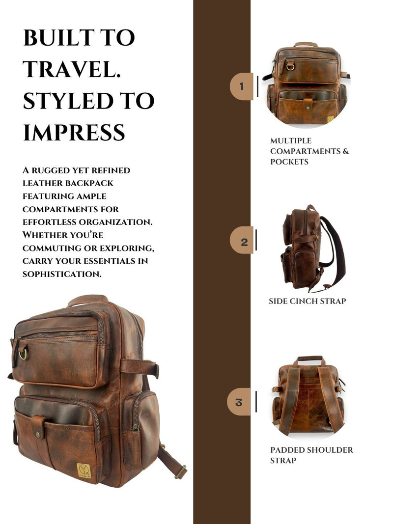 Brown leather work bag genuine craftsmanship by Ya Qalbi