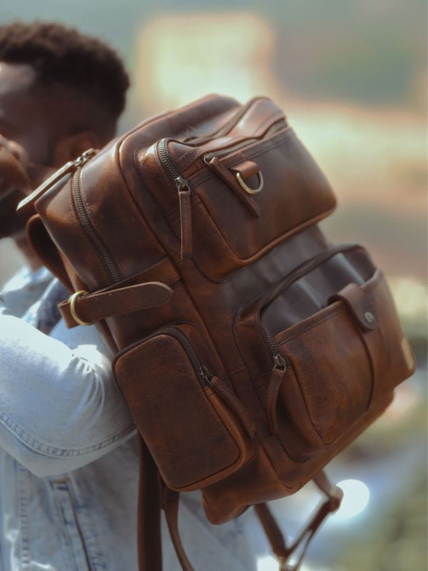 Ya Qalbi Genuine Full Grain Leather Backpack | Brown Laptop Bag for Women & Men