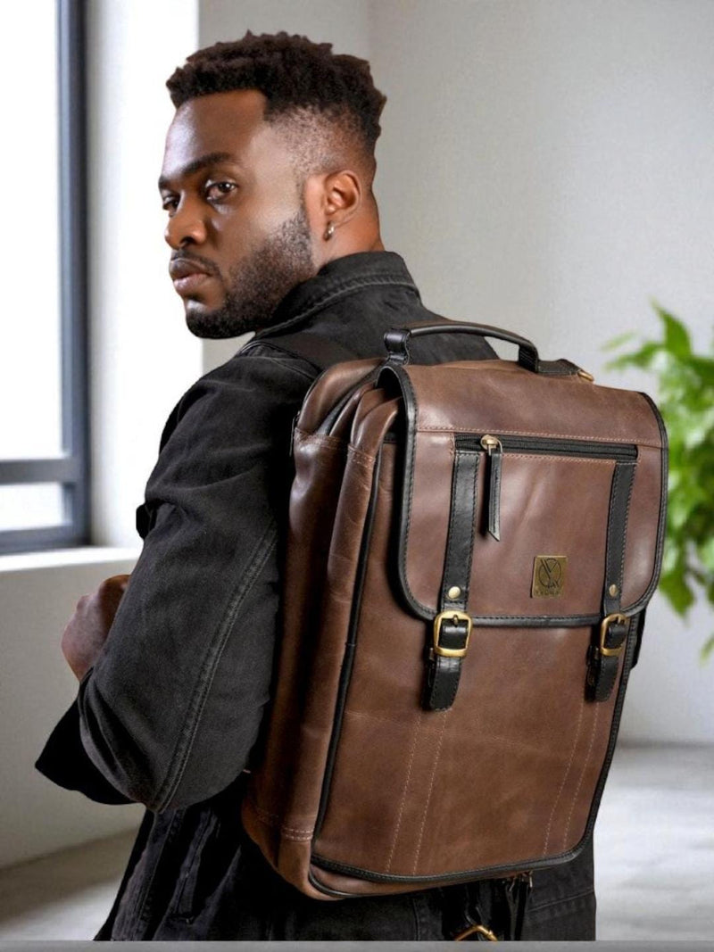 Saanjh Convertible Rolltop Leather Backpack & Laptop Briefcase by Ya Qalbi
