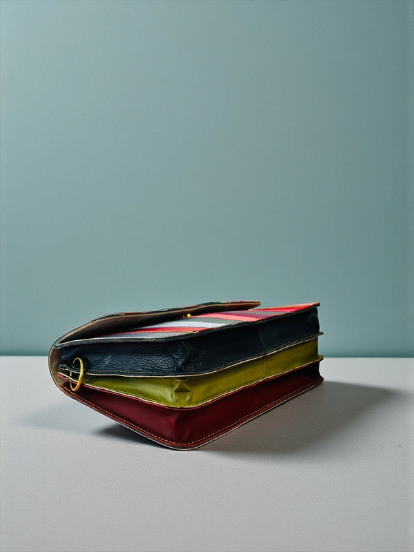 Ya Qalbi Vibrant Rainbow Leather Sling Bag | 3-Compartment Crossbody Travel Purse