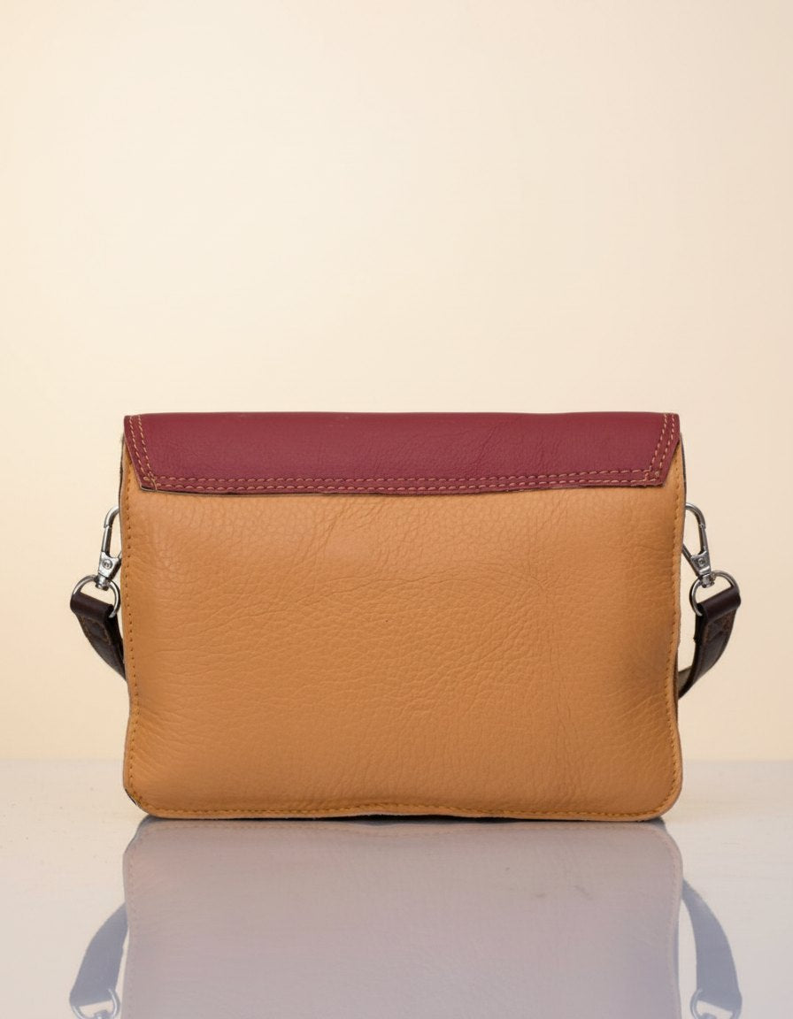 One-of-one hair-on flap leather laptop satchel, zebra flap maroon blue satchel colourway (cowhide)