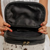 Hairon Leather Makeup Organizer: Double Compartment Cosmetic Bag