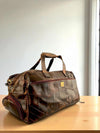 Hard-Waxed Leather Travel Duffle Bag: Shoe Compartment, Geometric Stitching