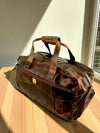 Hard-Waxed Leather Travel Duffle Bag: Shoe Compartment, Geometric Stitching
