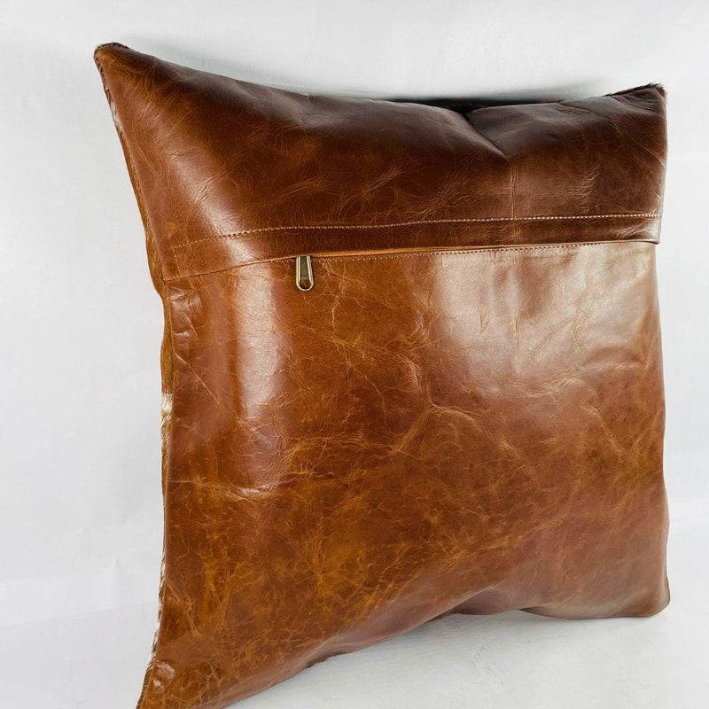 Cowhide Pillow Cover: Patchwork Leather Accent Pillow, 46cm