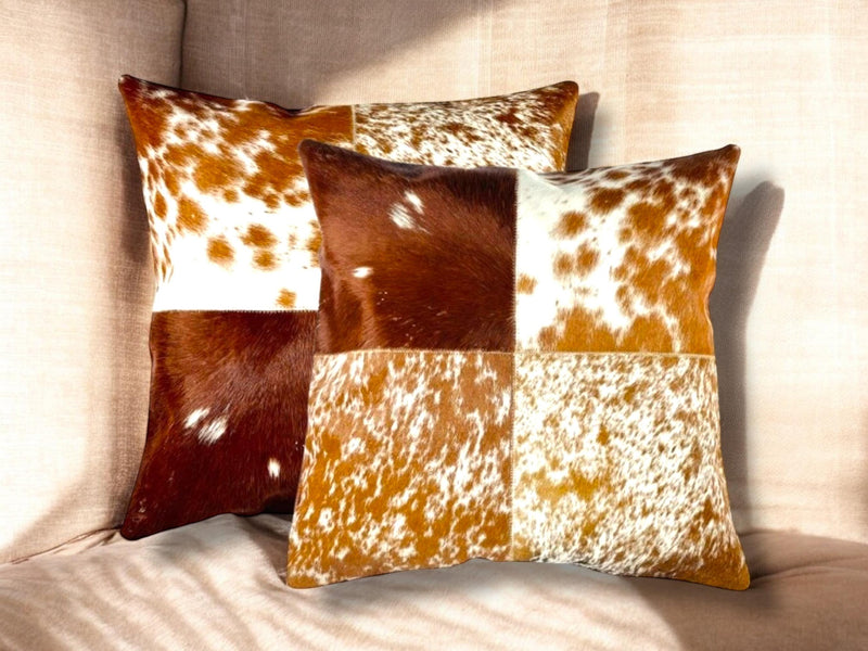 Cowhide Pillow Cover: Patchwork Leather Accent Pillow, 46cm