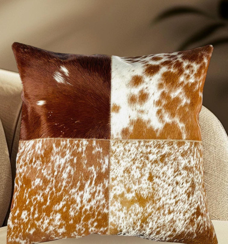 Cowhide Pillow Cover: Patchwork Leather Accent Pillow, 46cm