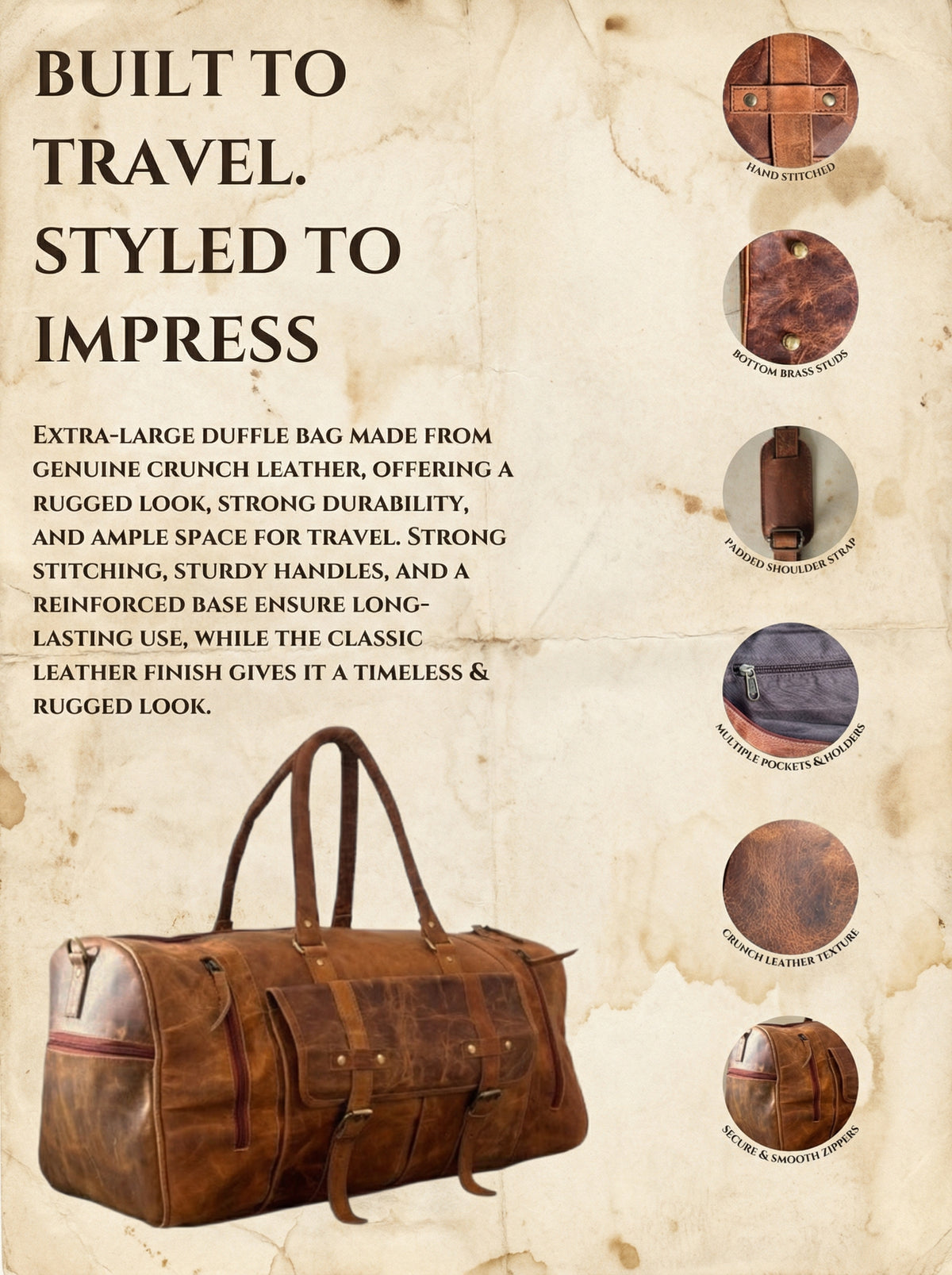 Handcrafted leather carry-on bag with shoulder strap by Ya Qalbi