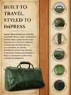 Green leather travel duffle handcrafted by Ya Qalbi