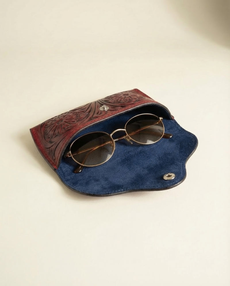 Boho cowgirl red leather sunglasses case by Ya Qalbi