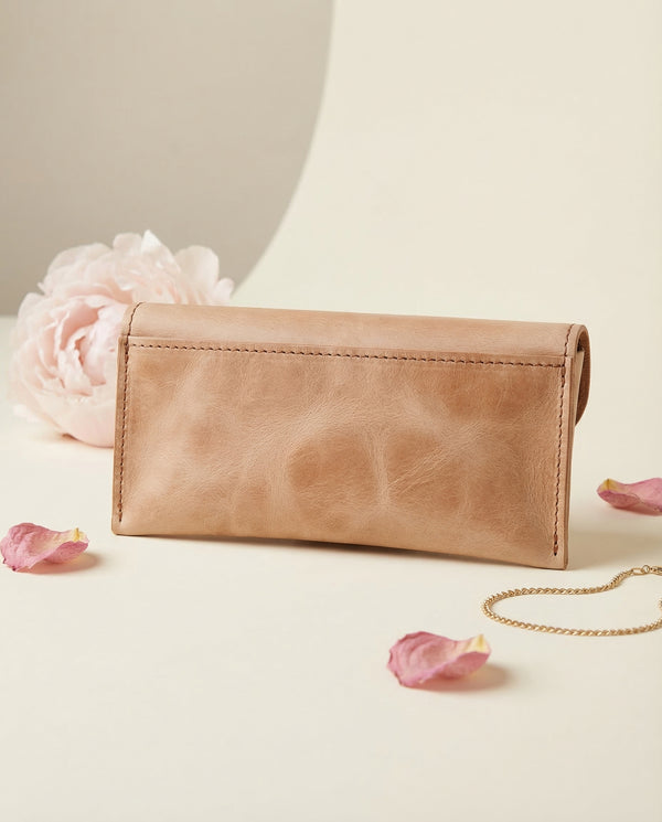 Beige Hand Tooled Leather Sunglasses Case | Floral Carved Diamond Pattern Eyeglass Holder | Pink Stone Accent | Full Grain Leather Gift | Boho Romantic Accessory