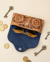 Honey Gold Hand Tooled Leather Sunglasses Case | Western Floral Carved Eyeglass Holder | Silver Snap | Full Grain Leather Gift | Boho Vintage Cowgirl Accessory