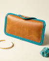 Hand-tooled tan black leather glasses pouch by Ya Qalbi