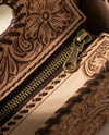 Hand Tooled Leather Handbag | Whipstitch Edge Western Floral Carved Tote | Convertible Crossbody Strap.