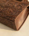 Brown hand-carved leather purse premium full-grain detail by Ya Qalbi
