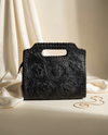 Black hand-tooled leather handbag with whipstitch Western floral carving by Ya Qalbi