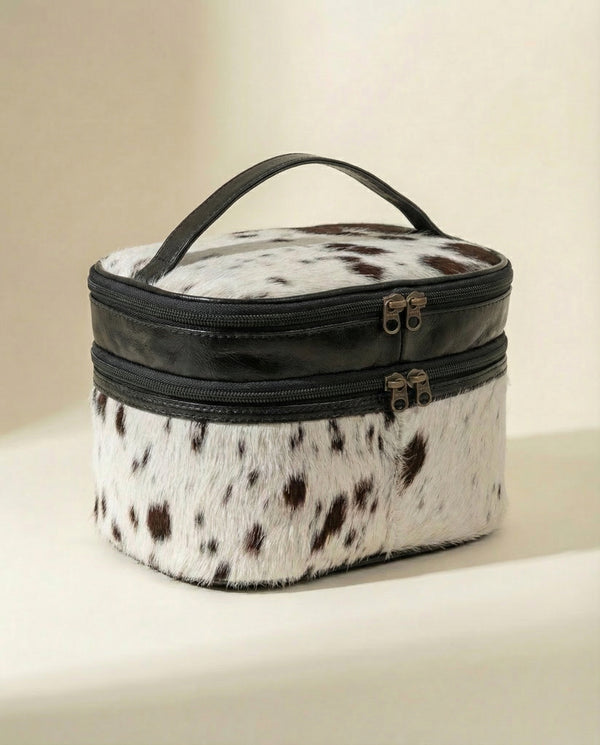 Hair-on leather cosmetic bag with natural pattern by Ya Qalbi
