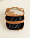Western leather vanity bag with natural cowhide pattern by Ya Qalbi