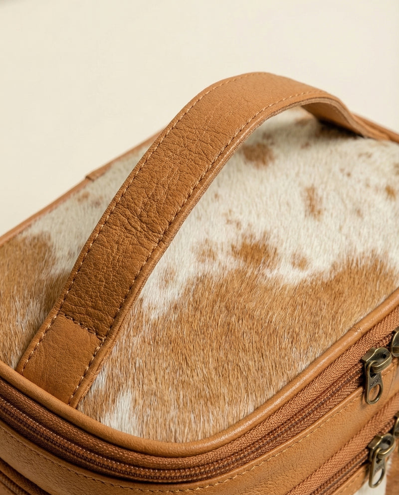 Premium hair-on leather cosmetic case by Ya Qalbi