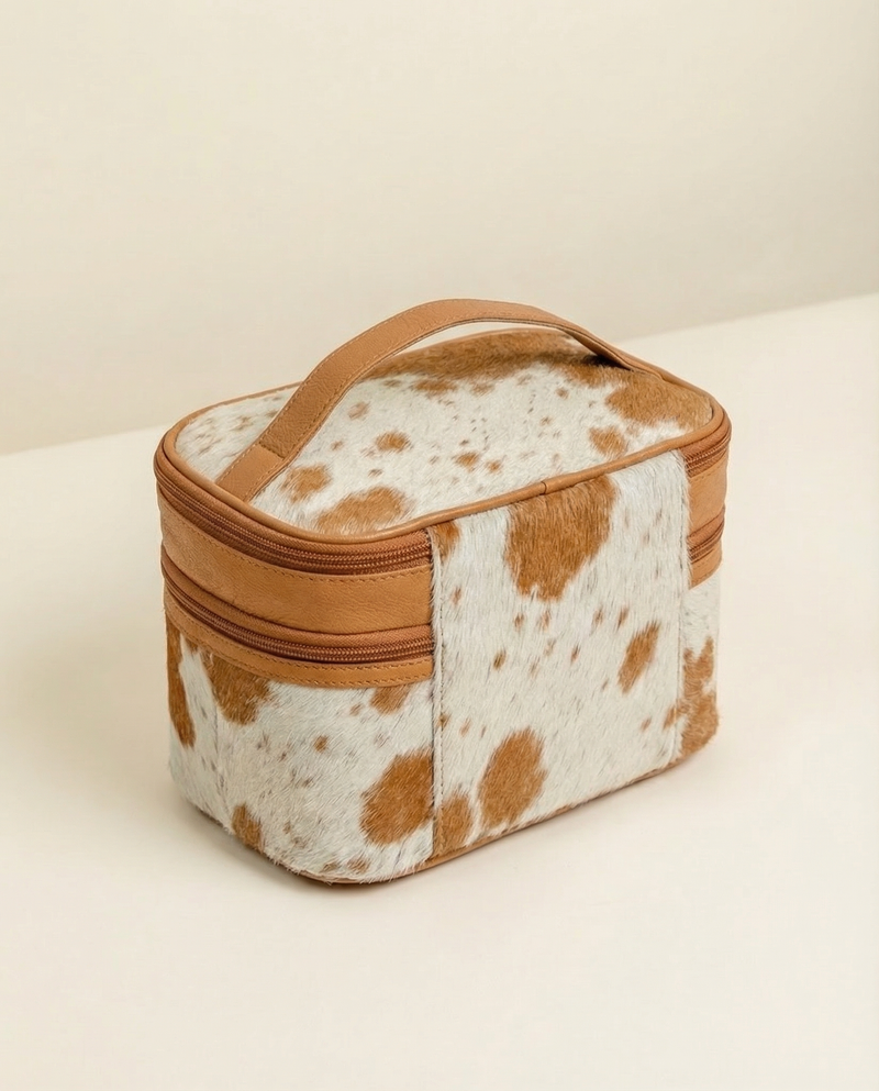 Cowhide leather beauty case for travel by Ya Qalbi
