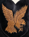 Black Suede Hand-Tooled Eagle Crossbody – Knotted Leather Fringe