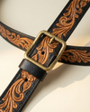 Black Suede Hand-Tooled Eagle Crossbody – Knotted Leather Fringe