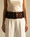 Brown leather utility belt with hip pockets and suede lining by Ya Qalbi