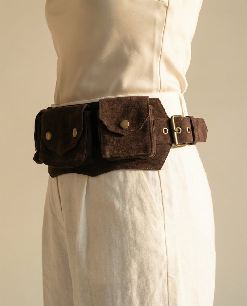 Brown leather utility hip belt artisan craft by Ya Qalbi