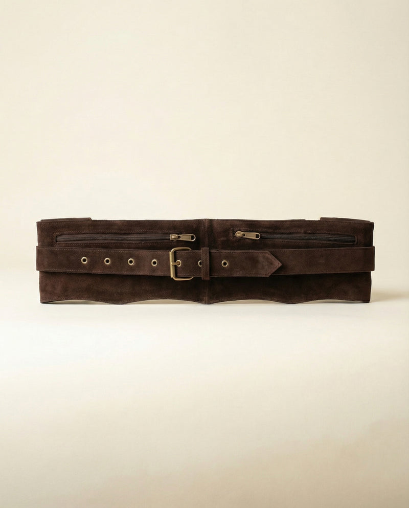 Festival utility belt in brown leather by Ya Qalbi