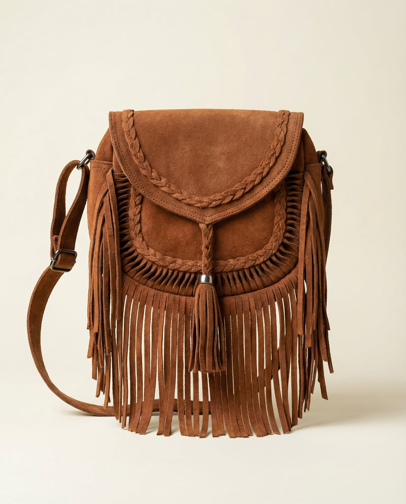 Ya Qalbi Genuine Brown Suede Leather Crossbody Bag – Handbags & Slingbag for Women