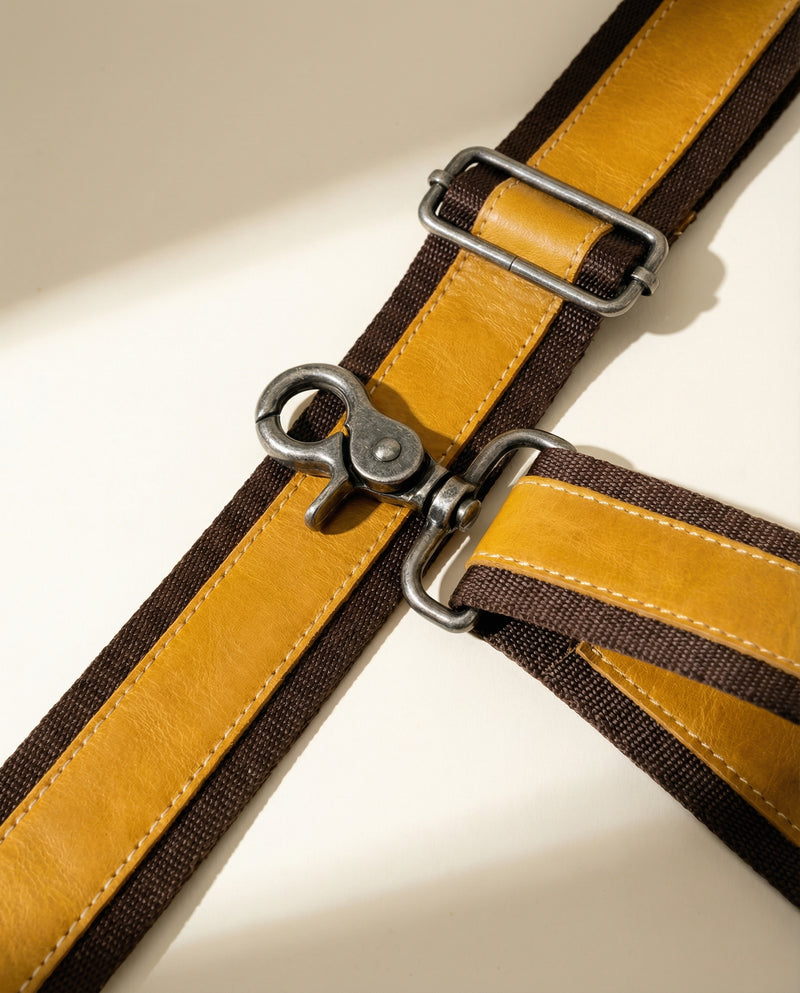 Premium hair-on leather weekender detail by Ya Qalbi