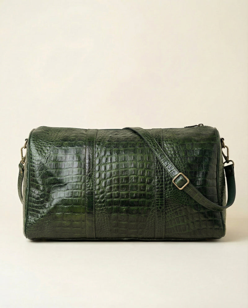 Premium green croc leather weekender styled view by Ya Qalbi