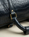 Blue crocodile leather travel duffle interior by Ya Qalbi