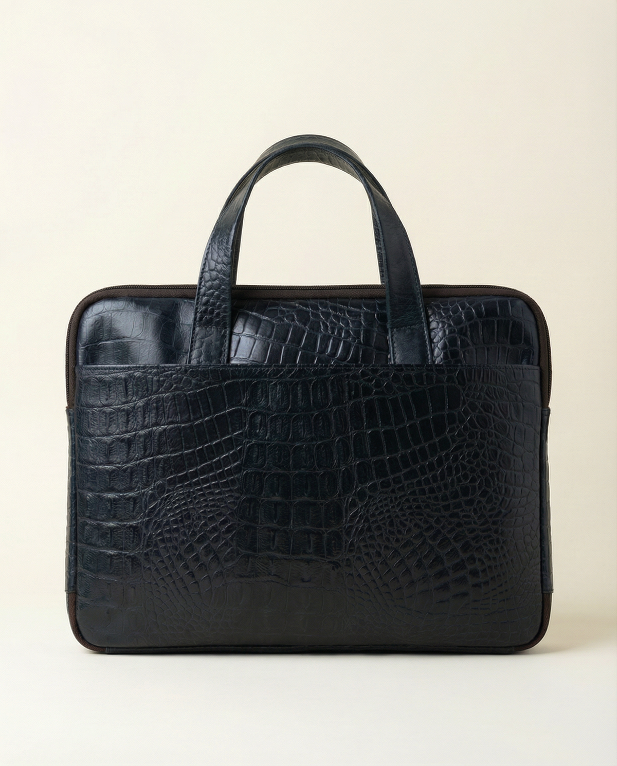 Navy blue croc leather laptop briefcase with top handles