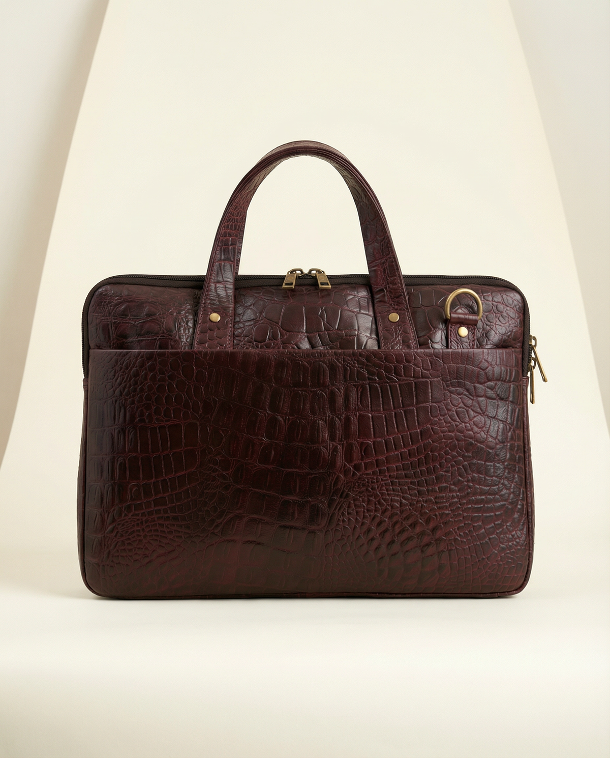 Oxblood croc leather laptop briefcase, front view