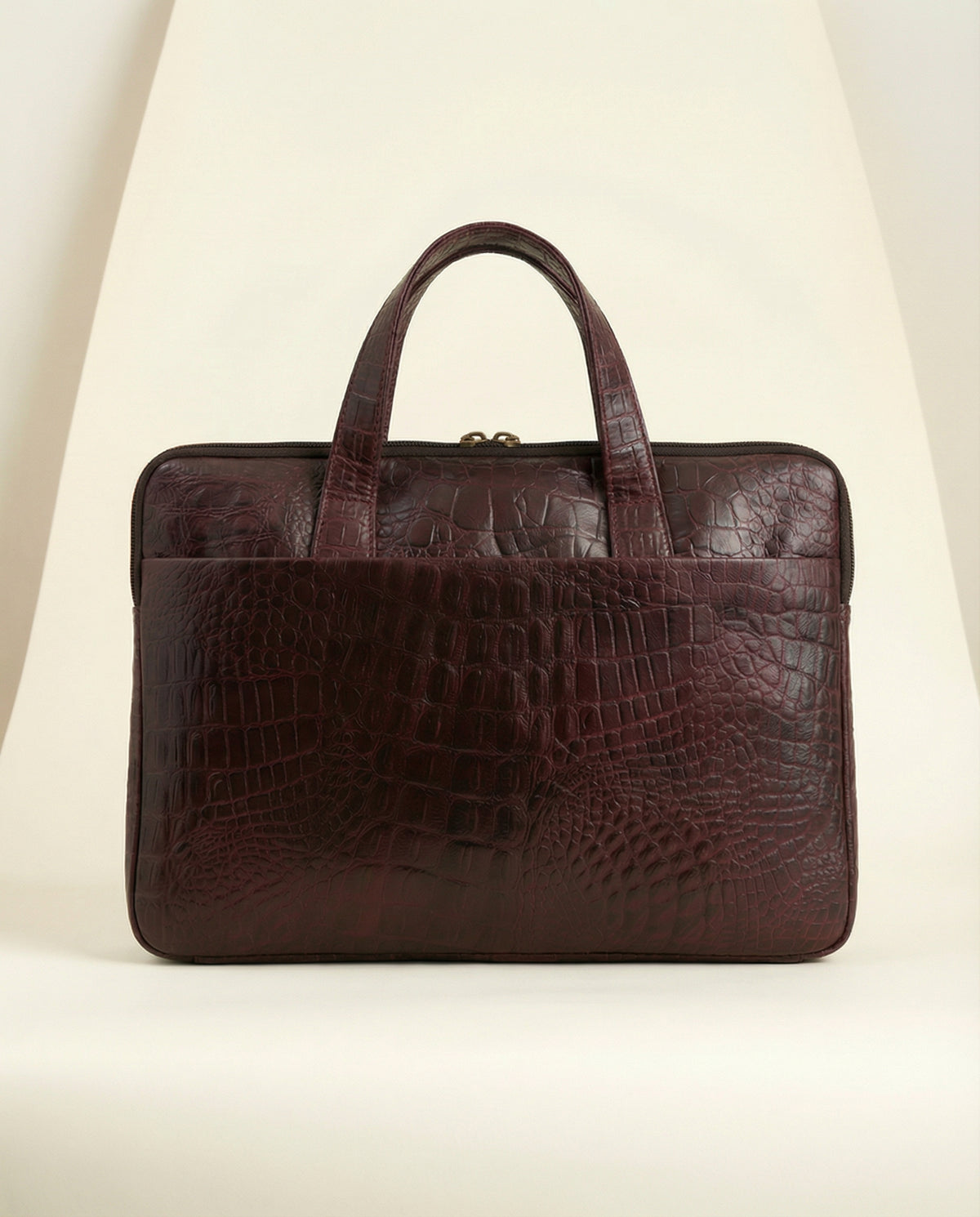 Oxblood croc leather laptop briefcase with top handles